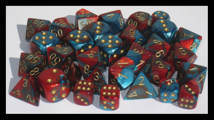 Chessex Gemini 12mm d6 Red-Teal/gold Dice Block (36 dice)