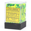 Chessex Gemini 12mm d6 Green-Yellow/silver Dice Block (36 dice)