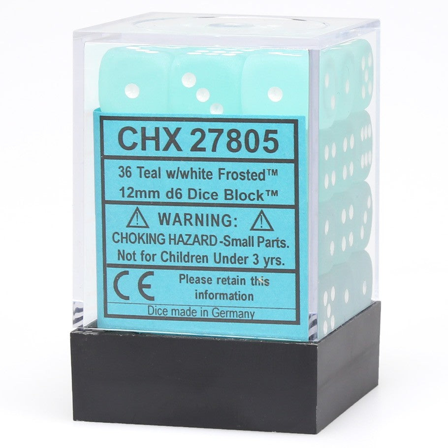 Chessex Frosted 12mm d6 Teal/white Dice Block (36 dice)