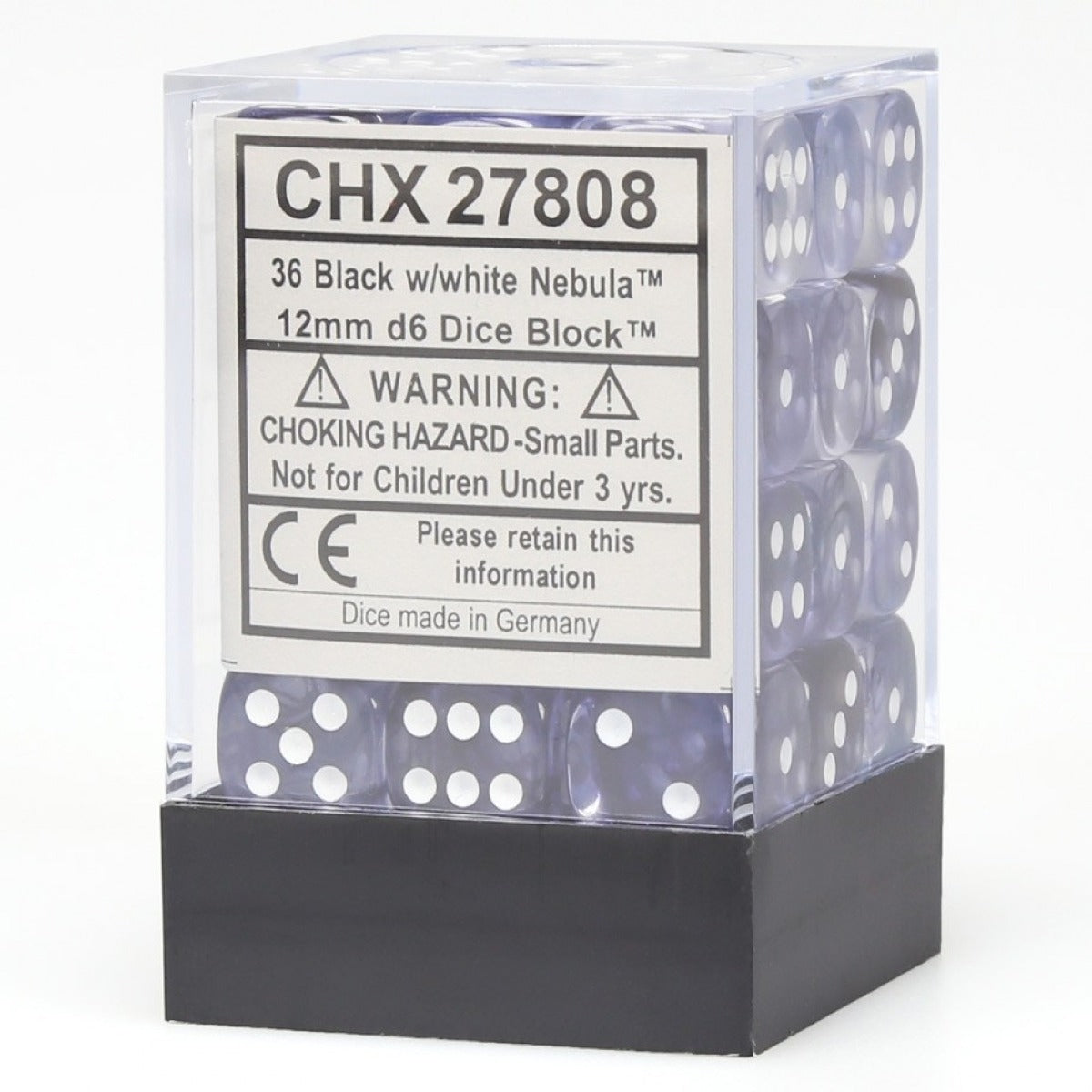 Chessex Nebula 12mm d6 Black/white Dice Block (36 dice)