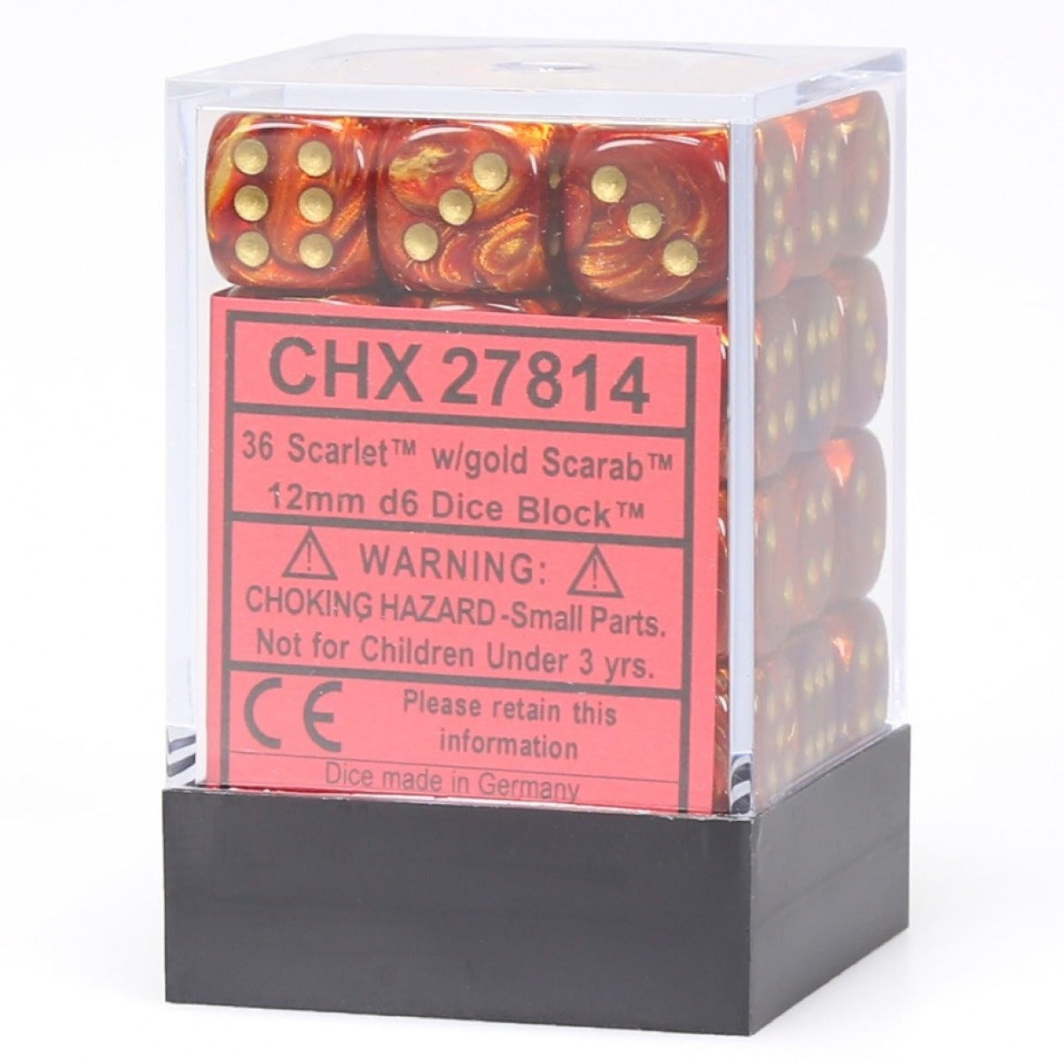 Chessex Scarab 12mm d6 Scarlet/gold Dice Block (36 dice)