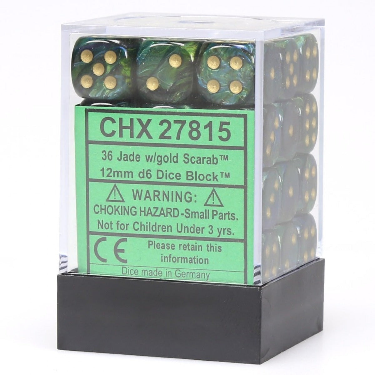 Chessex Scarab 12mm d6 Jade/gold Dice Block (36 dice)