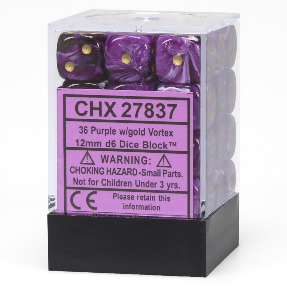 Chessex Vortex 12mm d6 Purple/gold Dice Block (36 dice)