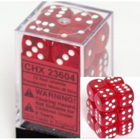 Chessex Translucent 16mm d6 Red/white Dice Block (12 dice)