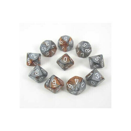Chessex Gemini Copper-Steel/white Set of Ten d10s