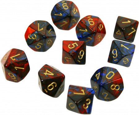 Chessex Gemini Blue-Red/gold Set of Ten d10s
