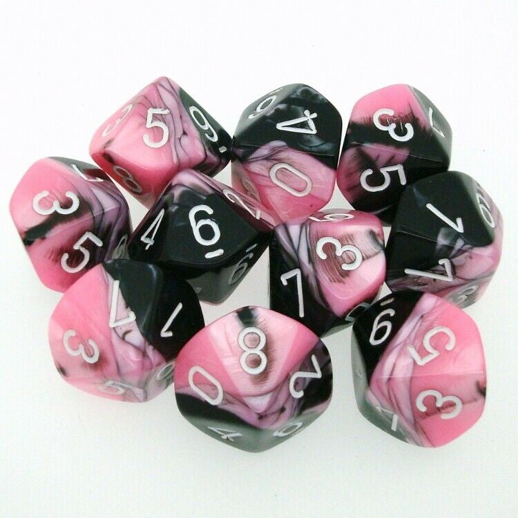 Chessex Gemini Black-Pink/white Set of Ten d10s