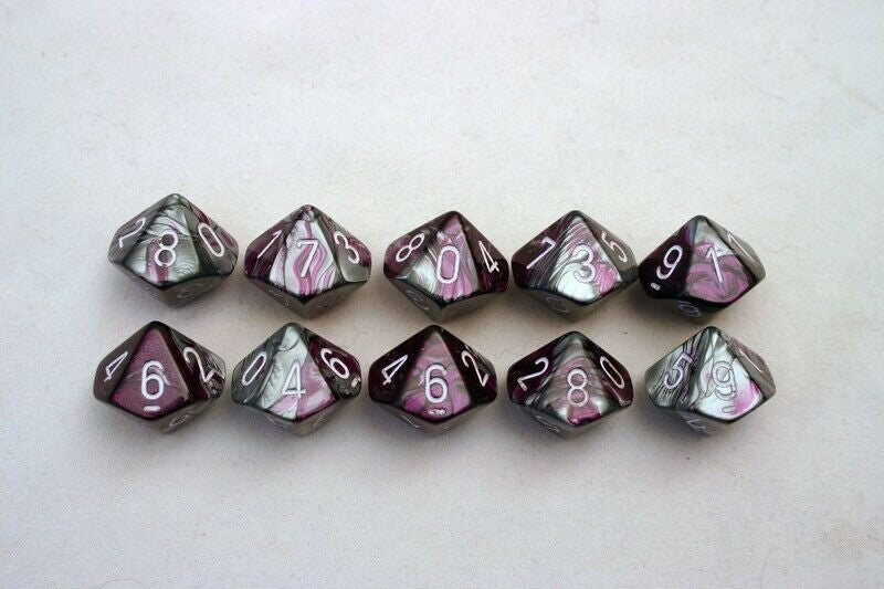 Chessex Gemini Purple-Steel/white Set of Ten d10s