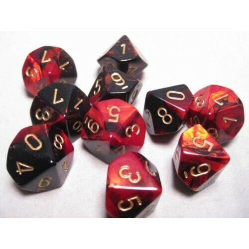 Chessex Gemini Black-Red/gold Set of Ten d10s
