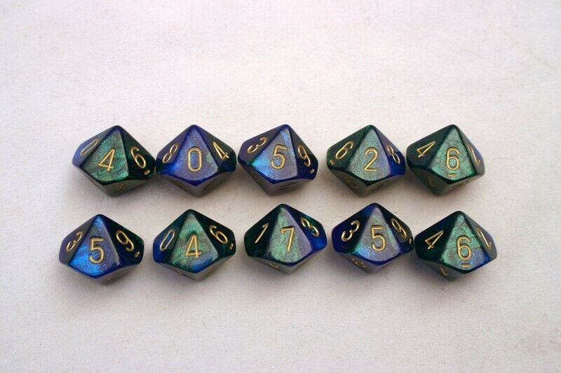 Chessex Gemini Blue-Green/gold Set of Ten d10s