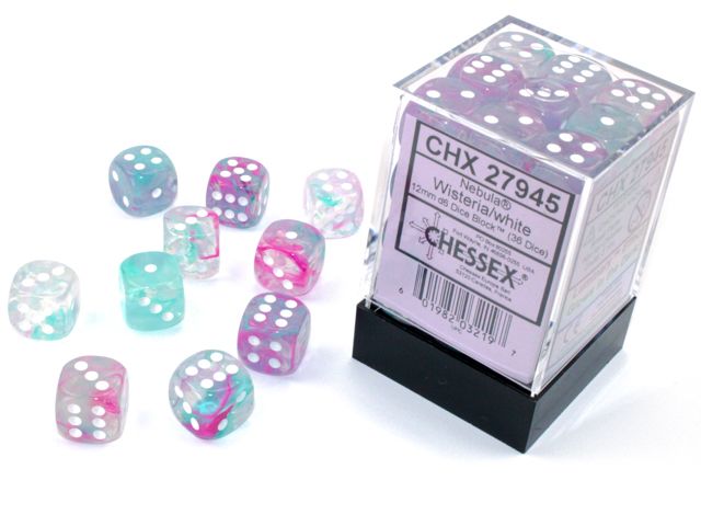 Chessex Nebula 12mm d6 Wisteria/white Luminary Dice Block (36