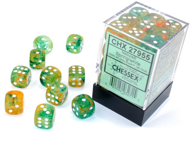 Chessex Nebula 12mm d6 Spring/white Luminary Dice Block (36