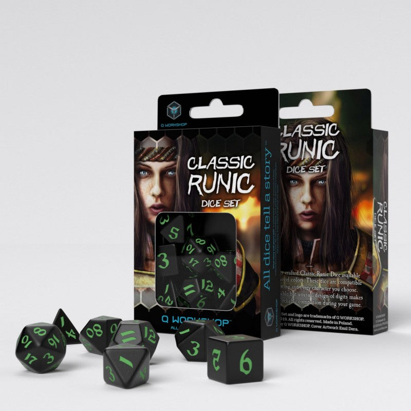 Q Workshop Classic Runic Black & green Dice Set