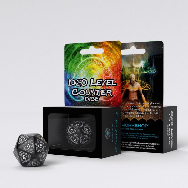 Q Workshop D20 Level Counter Black & white Die