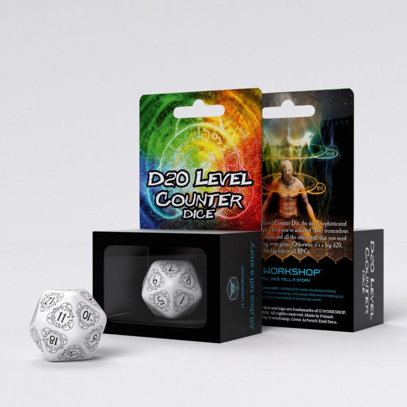Q Workshop D20 Level Counter White & black Die