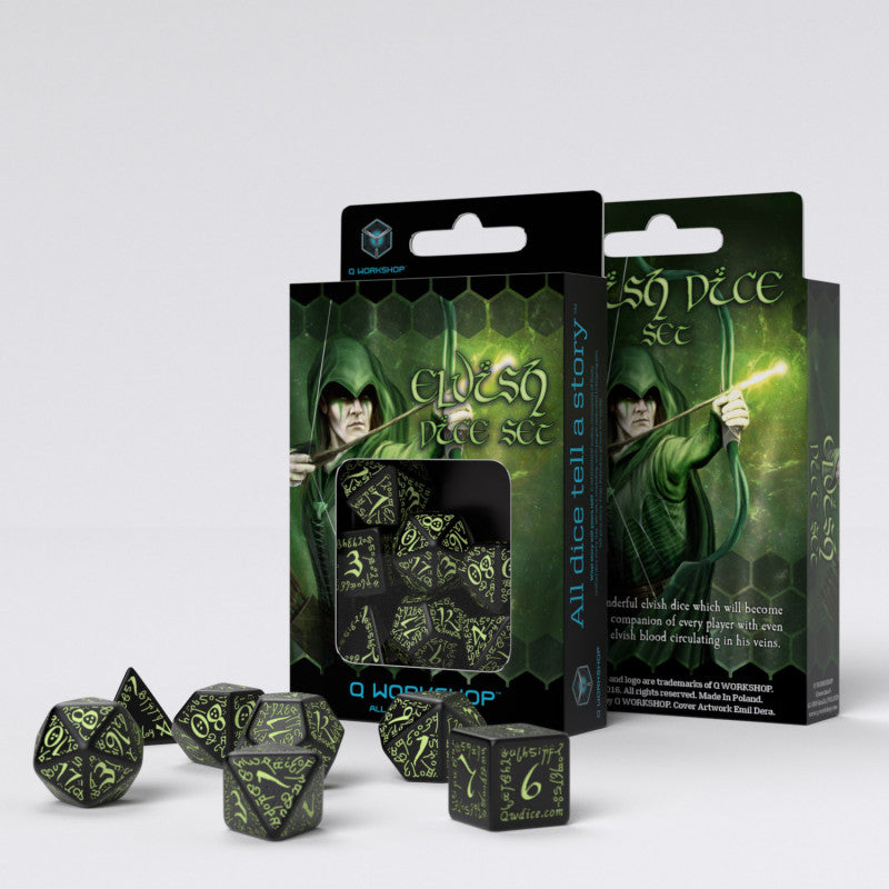 Q Workshop Elvish Black & glow-in-the-dark Dice Set