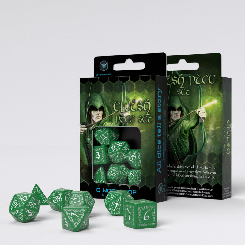 Q Workshop Elvish Green & white Dice Set