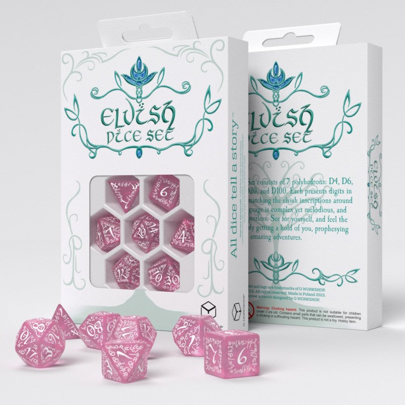 Q Workshop Elvish Shimmering pink & White Dice Set