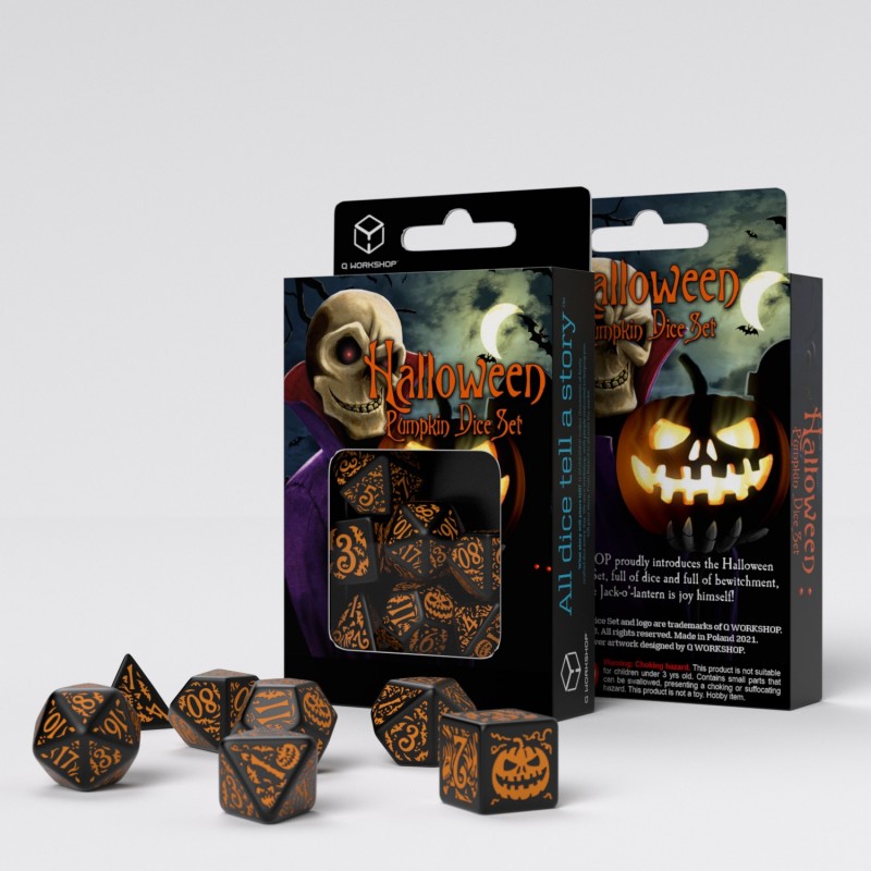 Q Workshop Halloween Pumpkin Black & orange Dice Set