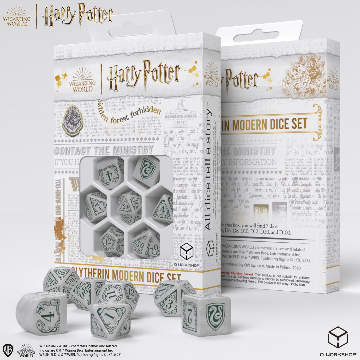 Q Workshop Harry Potter. Slytherin Modern Dice Set White