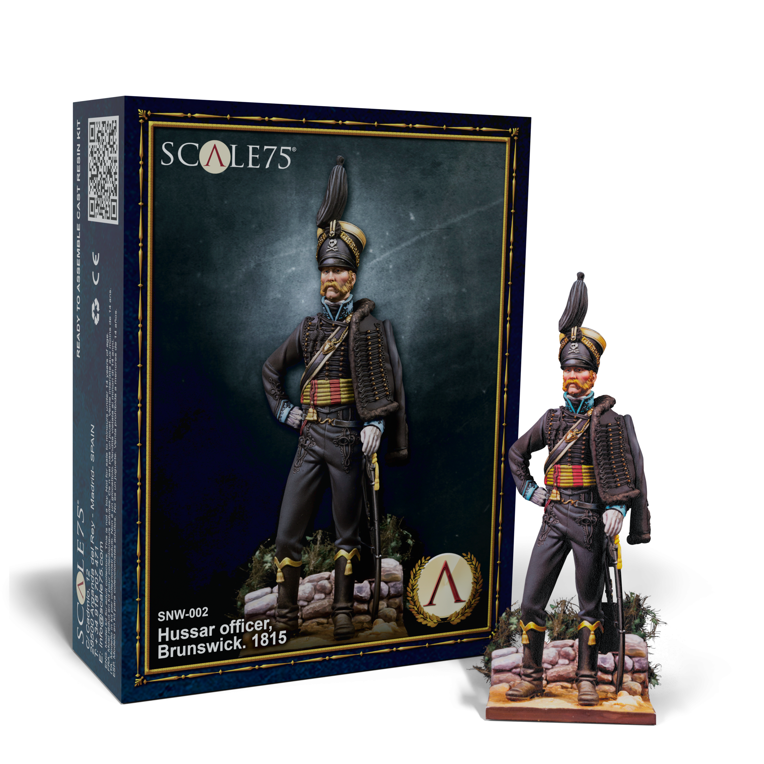 Scale 75 Figures Napoleonic Hussar Officer Brunswick 1815 75mm (3)