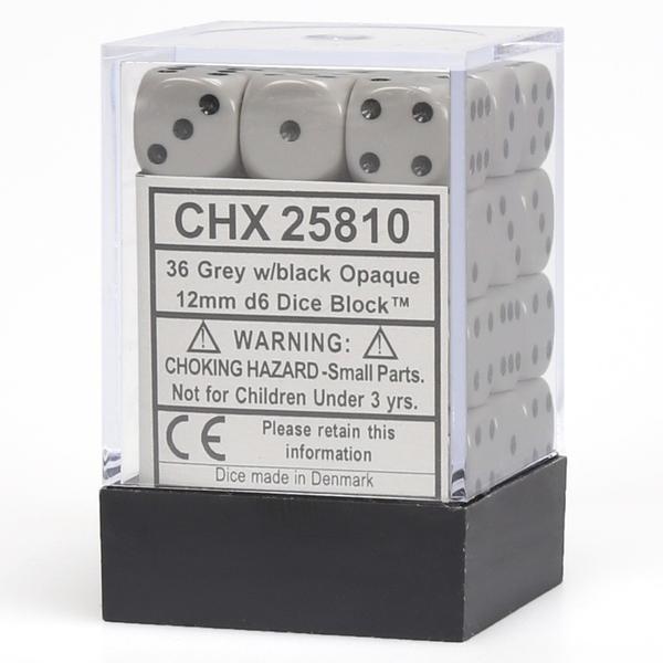 Chessex Opaque 12mm d6 Dark Grey/black Dice Block (36 dice)