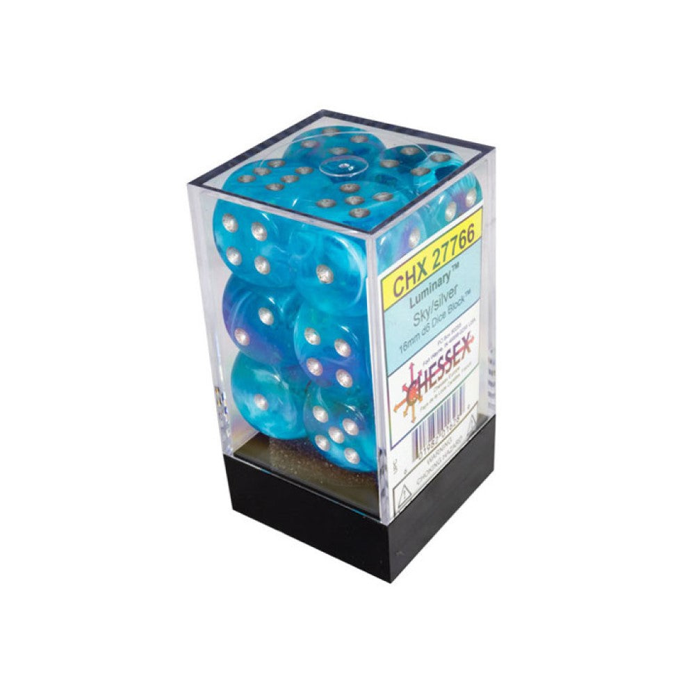 Chessex Luminary 16mm d6 Sky/silver Dice Block (12 dice)