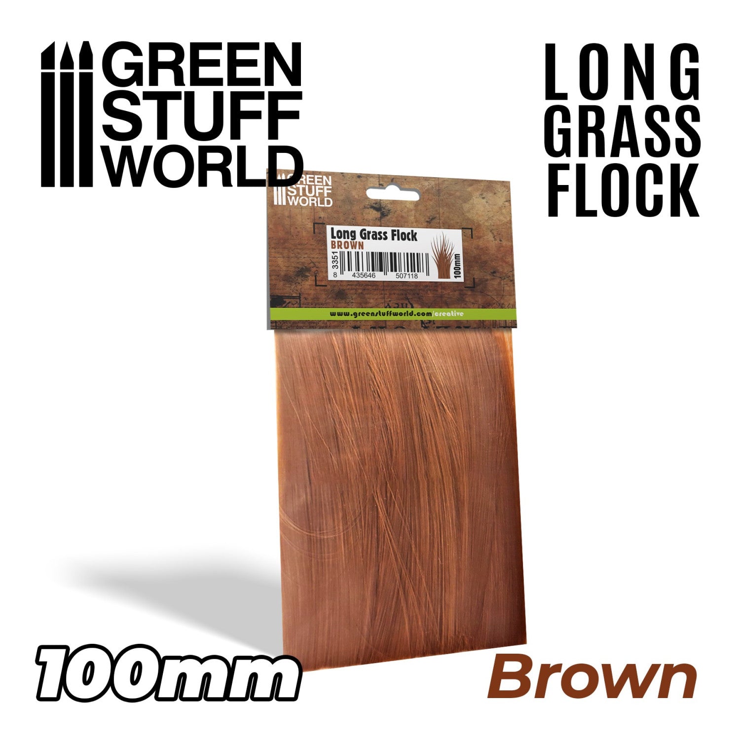Green Stuff World Long Grass Flock 100mm Color BROWN