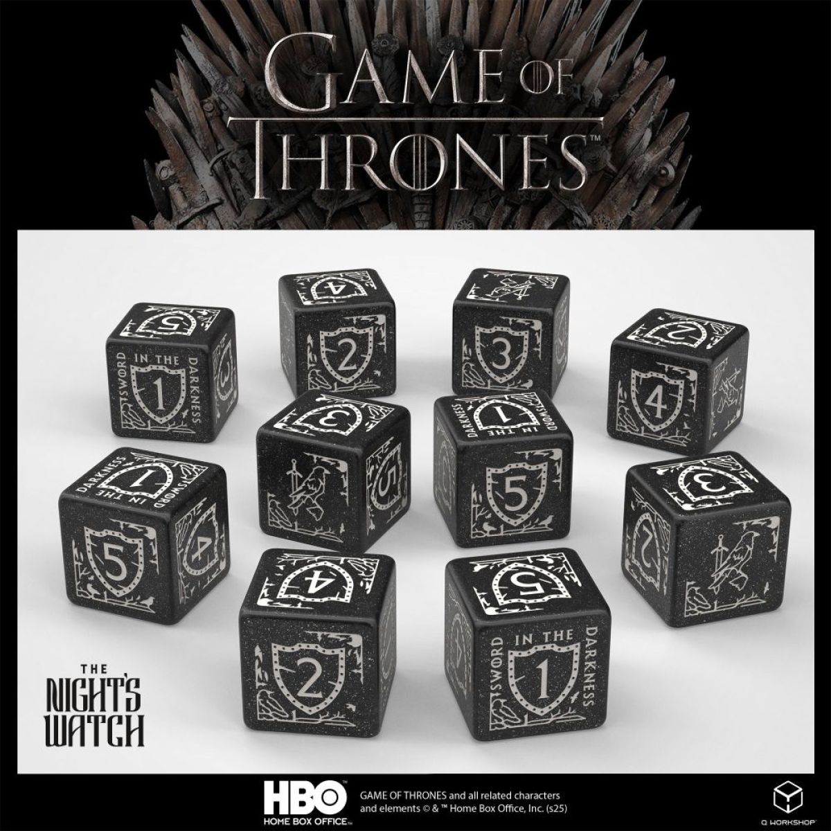 Q Workshop GOT/00190166/2025/5/B Game of Thrones Dice Set: Night's Watch (10 x D6) (9250516009197)