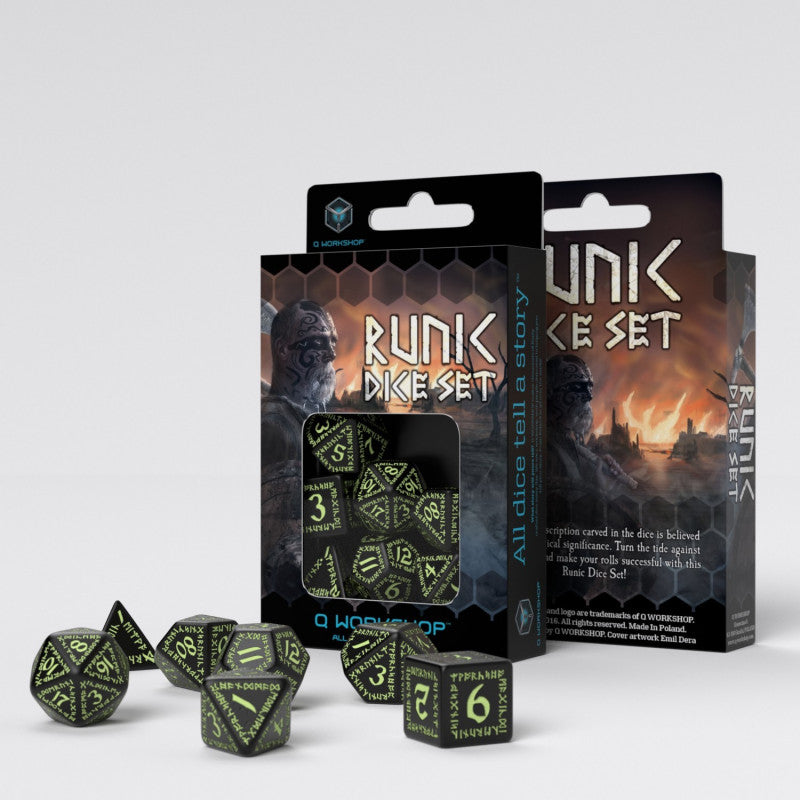 Q Workshop Runic Black & glow-in-the-dark Dice Set