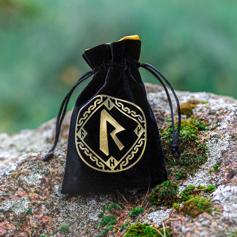 Q Workshop Runic Black & golden Velour Dice Bag