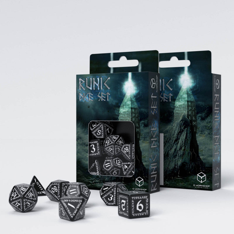 Q Workshop Runic Black & white Dice Set