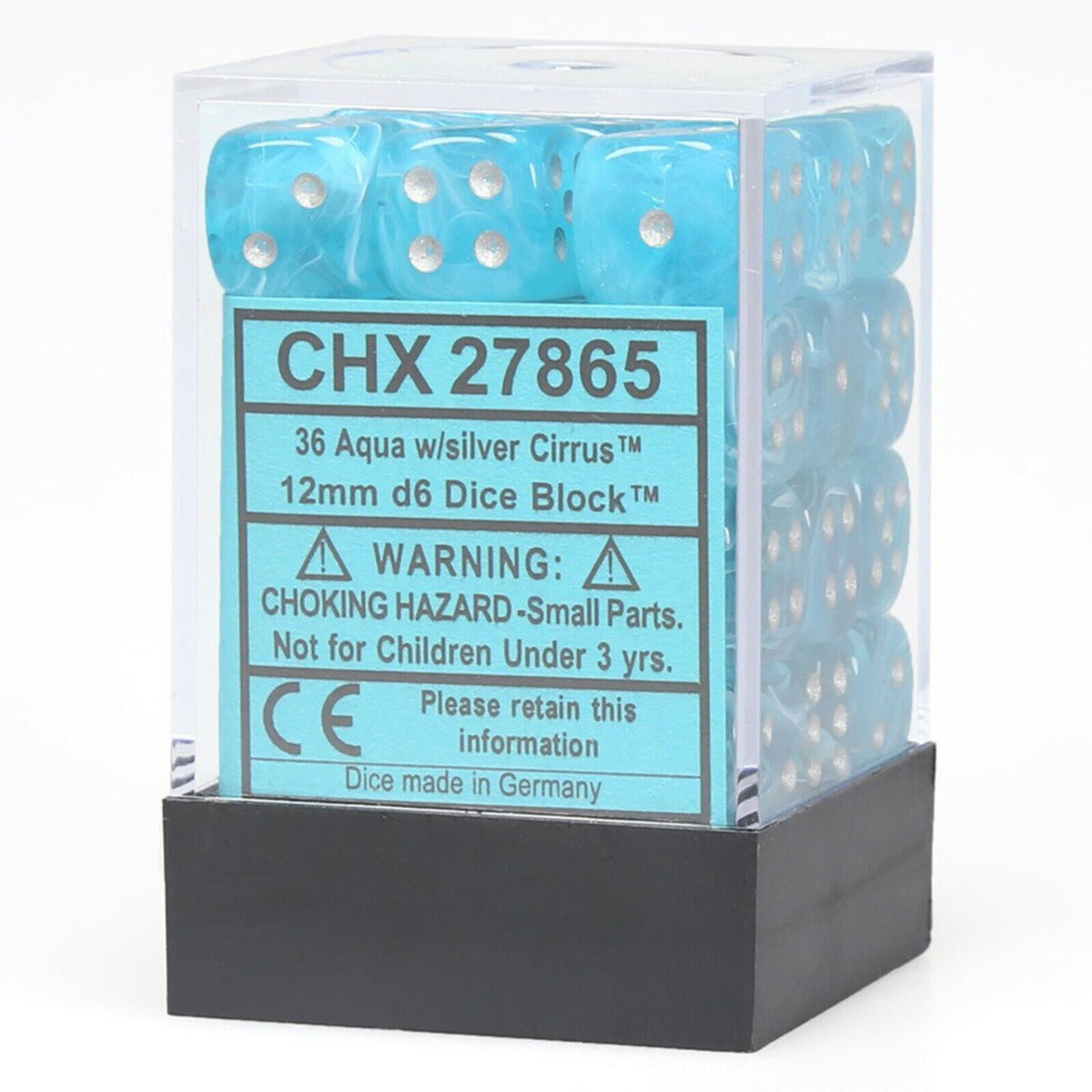 Chessex Cirrus 12mm d6 Aqua/silver Dice Block (36 dice)