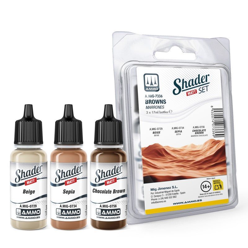 AMMO by Mig Jimenez A.MIG-7336 Matt SHADER Set Browns (9158274285805)