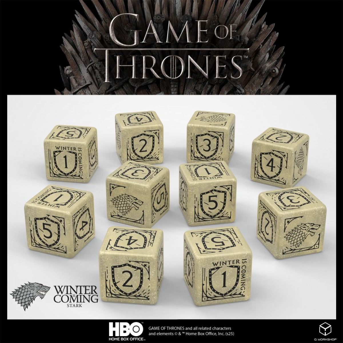 Q Workshop GOT/00190166/2025/1/B Game of Thrones Dice Set: Stark (10 x D6) (9250514665709)