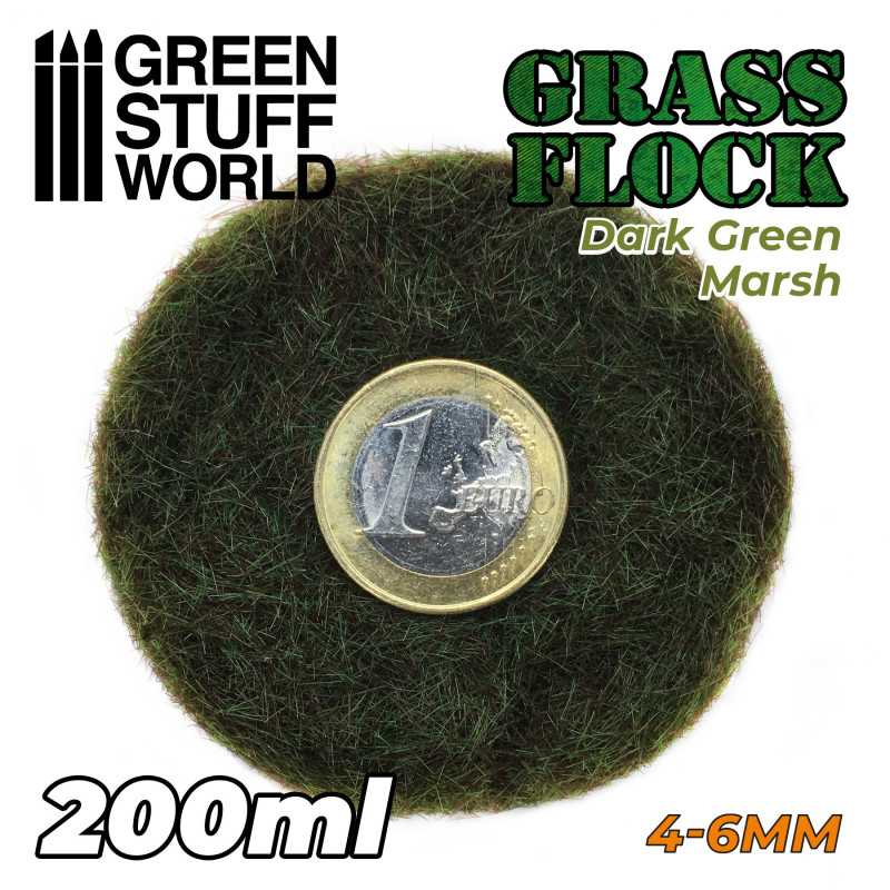 Green Stuff World Electrostatic Grass Flock DARK GREEN MARSH 4-6mm (200ml)