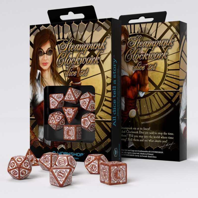 Q Workshop Steampunk Clockwork Caramel & White Dice Set