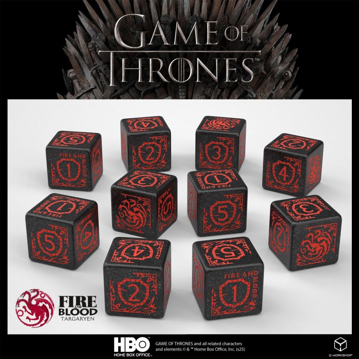Q Workshop GOT/00190166/2025/3/B Game of Thrones Dice Set: Targaryen (10 x D6) (9250515353837)