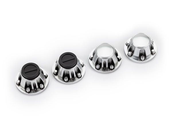 Traxxas 8152 Center caps wheel (satin chrome) (4) (requires #8255A extended thread stub axle) (8177833640173)