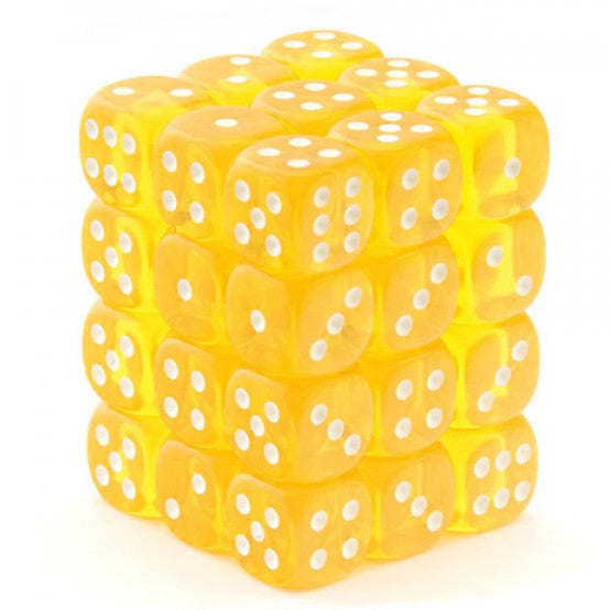 Chessex Translucent 12mm d6 Yellow/white Dice Block (36 dice)