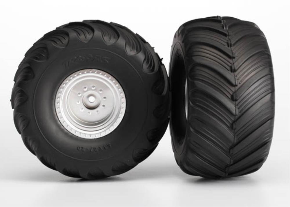 Traxxas 3665 - Satin Chrome Wheels Terra Groove Dual Profile Tires (769059487793)