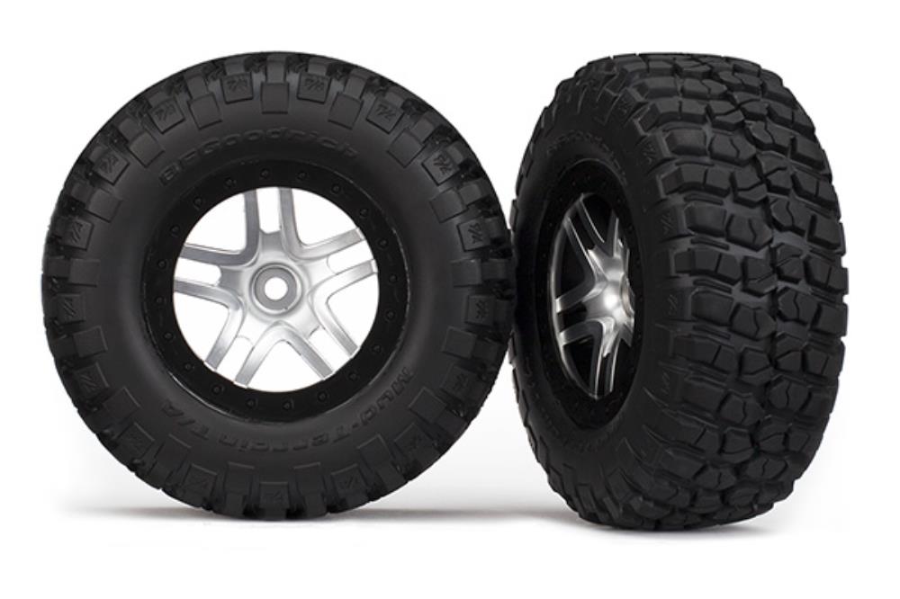 Traxxas 5877 - Tires & Wheels Glued Satin Chrome Black Beadlock Wheels Bfgoodrich (2) (2Wd Front) (8264973353197)