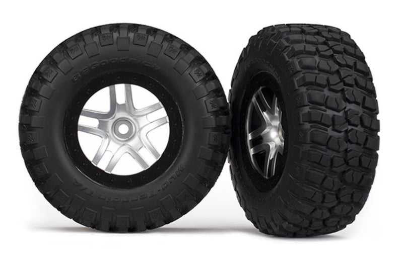 Traxxas 5877 - Tires & Wheels Glued Satin Chrome Black Beadlock Wheels Bfgoodrich (2) (2Wd Front) - Hobby City NZ