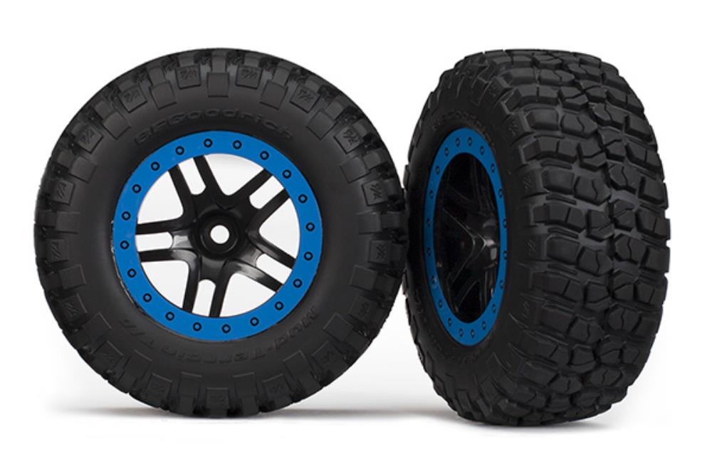 Traxxas SCT Split-Spoke Black/Blue Beadlock BFGoodrich Mud-Terrain KM2 RC Wheel & Tyre Set (2)