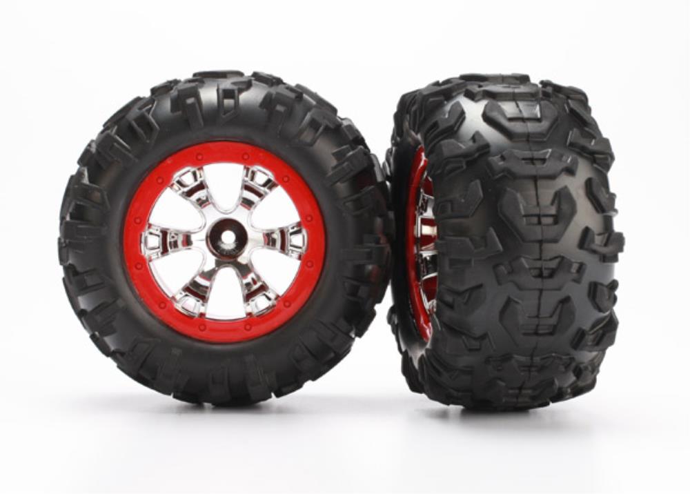 Traxxas Geode Chrome Red Beadlock Style Canyon AT RC Wheel & Tyre Set (2) (2)