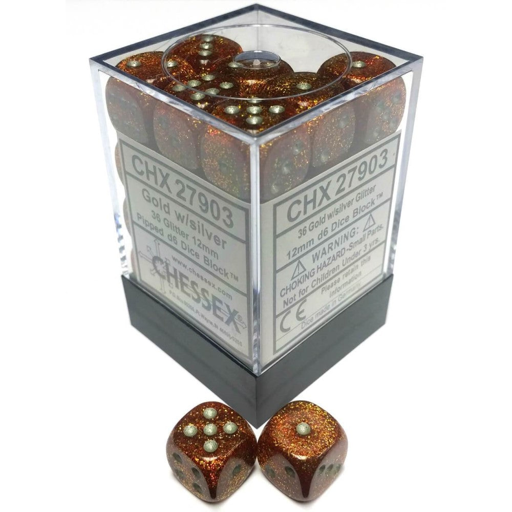 Chessex Glitter 12mm d6 Gold/silver Dice Block (36 dice)