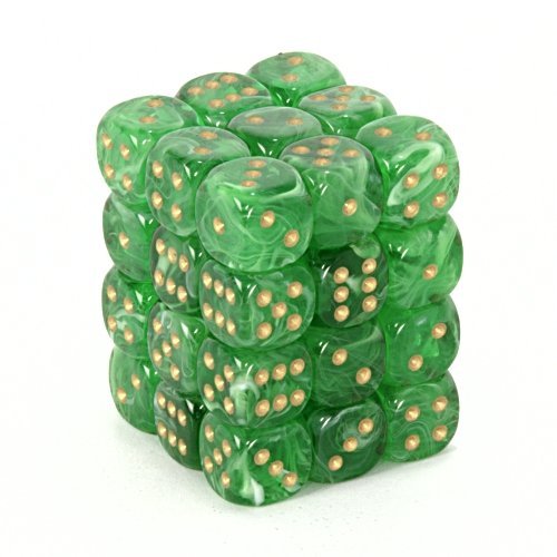 Chessex Vortex 12mm d6 Green/gold Dice Block (36 dice)