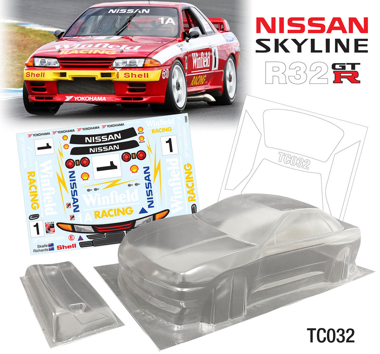 Team C TC032-W 1/10 Nissan Skyline R32 Coupe 190mm Wide WB 258mm with R32 Winfield Decal Sheet (8319235490029)