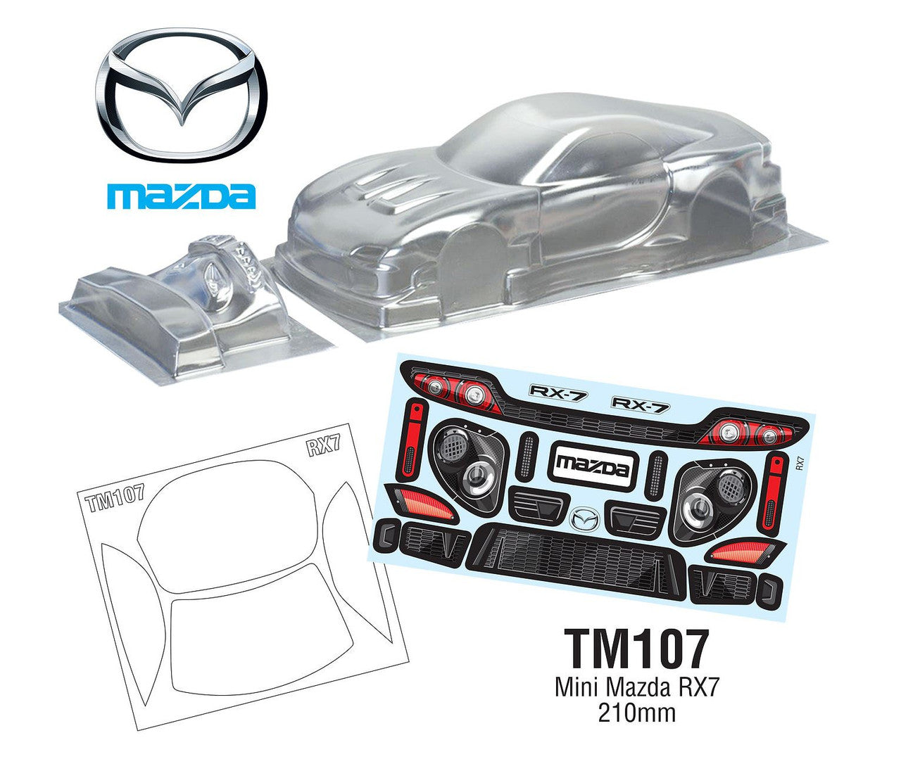 Team C TM107 1/10 Mini Mazda RX7 Body WB 210mm Width 165mm (8319285493997)