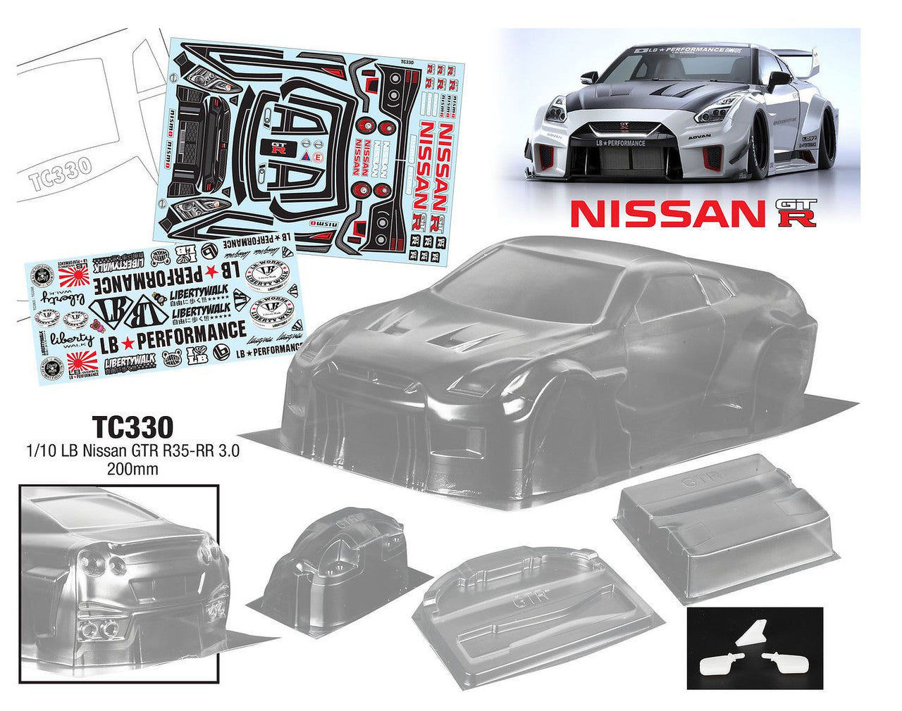 Team C TC330 1/10 LB Nissan GTR R35-RR 3.0 200mm (8319243256045)